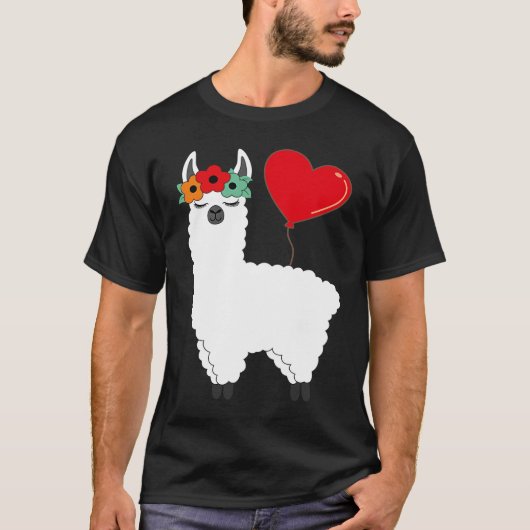 Llama With Heart Balloon Valentines Day Love Boys T-shirt (Voorkant)