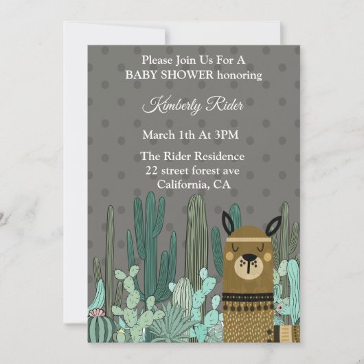 Llama Woodland Baby Shower Invitations Kaart (Voorkant)