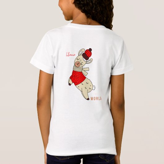 Llama World Cute Llama Naam gepersonaliseerd Kind T-shirt (Achterkant)