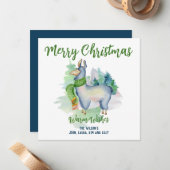 Llama Wreath Waterverf Merry Kerstmis Aangepast Notitiekaartje (Voorkant / Achterkant in situ)
