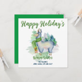 Llama Wreath Waterverf Prettige feestdagen Aangepa Kaart (Voorkant / Achterkant in situ)