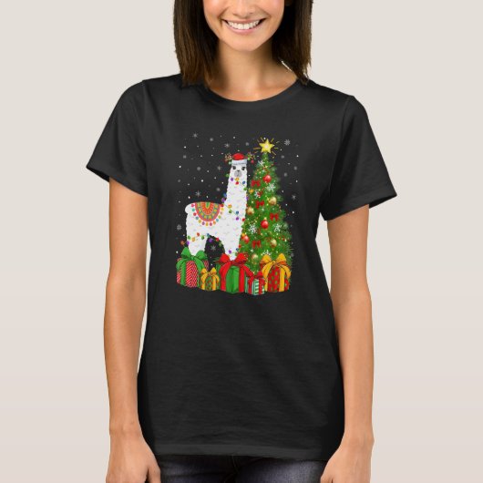 Llama  Xmas Holiday Santa Llama Christmas Tree T-shirt (Voorkant)