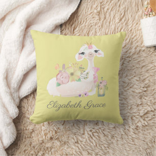 Llama Yellow en White met Flowers Baby Kussen