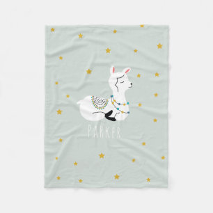 Llama Yellow Stars Blue Fleece Blanket