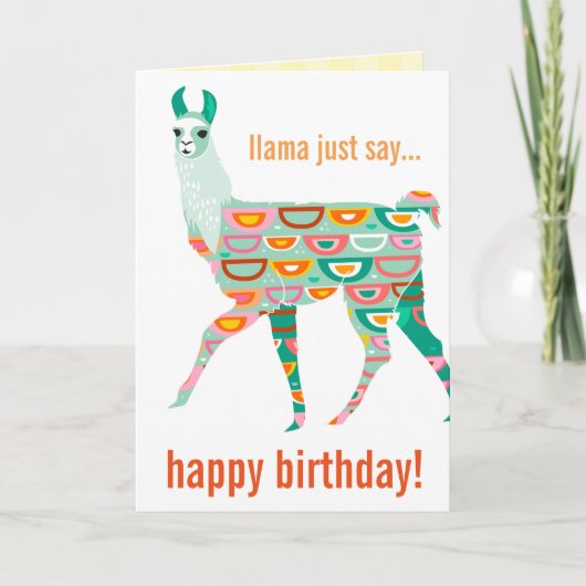 Llama Zeg gewoon Happy Birthday - Green Llama Card Kaart (Voorkant)