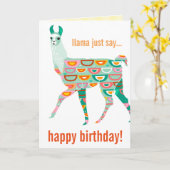 Llama Zeg gewoon Happy Birthday - Green Llama Card Kaart (Gele Bloem)