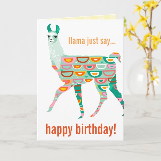 Llama Zeg gewoon Happy Birthday - Green Llama Card Kaart (Gele Bloem)