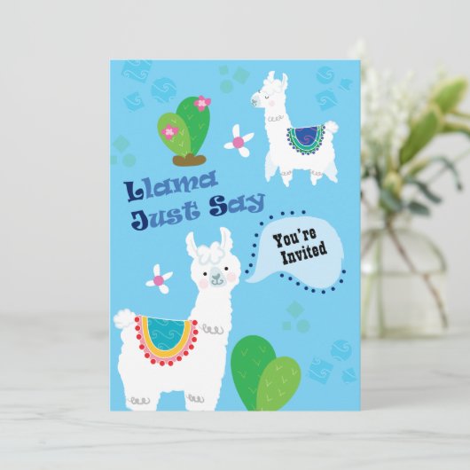 Llama zegt alleen maar Birthday Party uitnodiginge Kaart (Staand voorkant)