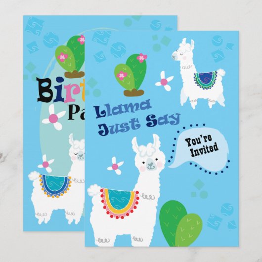 Llama zegt alleen maar Birthday Party uitnodiginge Kaart (Voorkant / Achterkant)