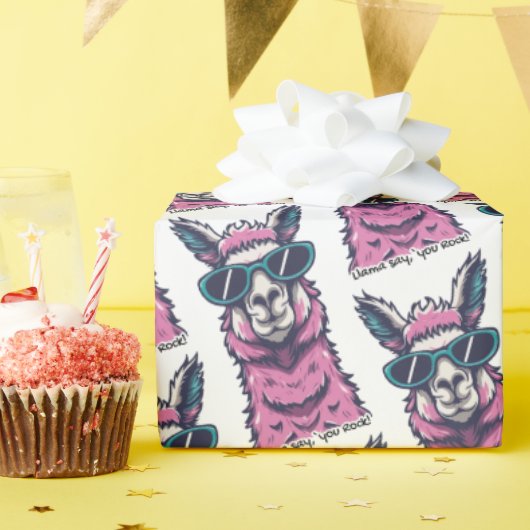 Llama zegt je Rock | eigenzinnige pose in zonnebri Cadeaupapier (Verjaardagsfeest)