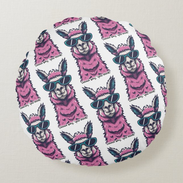 Llama zegt je Rock | eigenzinnige pose in zonnebri Rond Kussen (Voorkant)