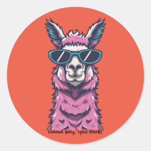 Llama zegt je Rock   eigenzinnige pose in zonnebri Ronde Sticker