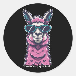 Llama zegt je Rock   eigenzinnige pose in zonnebri Ronde Sticker