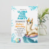 Llama zwembadfeest uitnodiging (Staand voorkant)