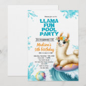 Llama zwembadfeest uitnodiging (Voorkant / Achterkant)