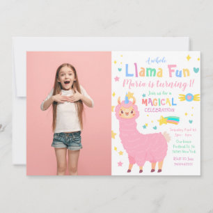 Llamacorn Foto Roze Llama Birthday Uitnodiging