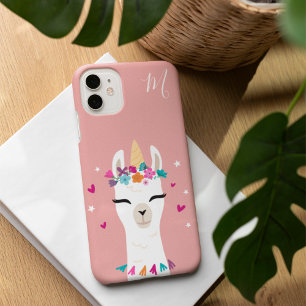 Llamacorn   Kawaii Cartoon Unicorn Llama Monogram iPhone 16 Hoesje