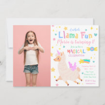 Llamacorn Magical Photo Birthday Invitation