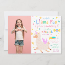 Llamacorn Magical Photo Birthday Invitation Kaart