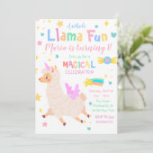 Llamacorn Magical Unicorn Birthday Invitation Kaart (Staand voorkant)