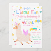 Llamacorn Magical Unicorn Birthday Invitation Kaart (Voorkant / Achterkant)
