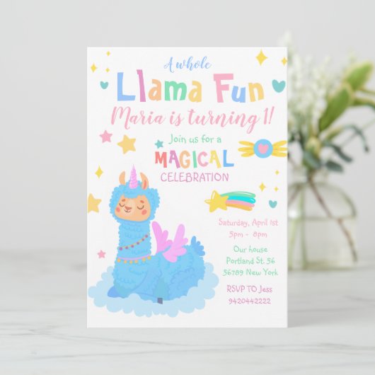 Llamacorn Magisch feest Llama leuk Verjaardag Kaart (Staand voorkant)