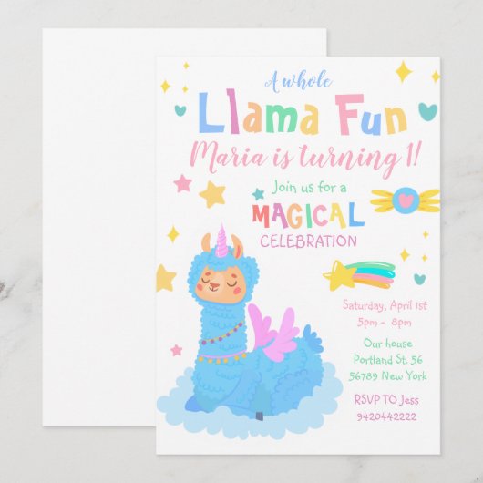 Llamacorn Magisch feest Llama leuk Verjaardag Kaart (Voorkant / Achterkant)