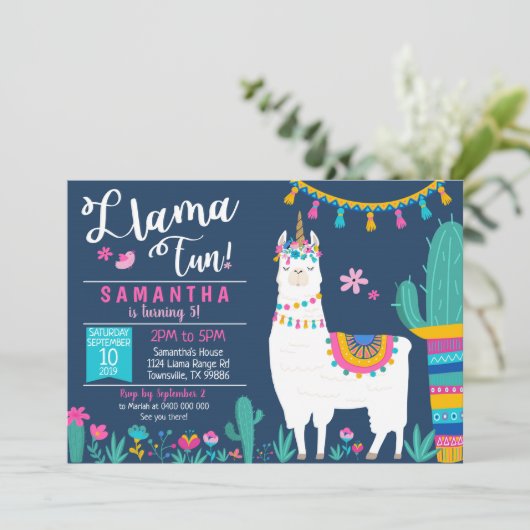 Llamacorn Uitnodiging - Llamacorn Fun Uitnodiging (Staand voorkant)