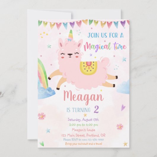 Llamacorn verjaardagsuitnodiging Magische verjaard Kaart (Voorkant)