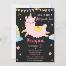 Llamacorn verjaardagsuitnodiging Magische verjaard