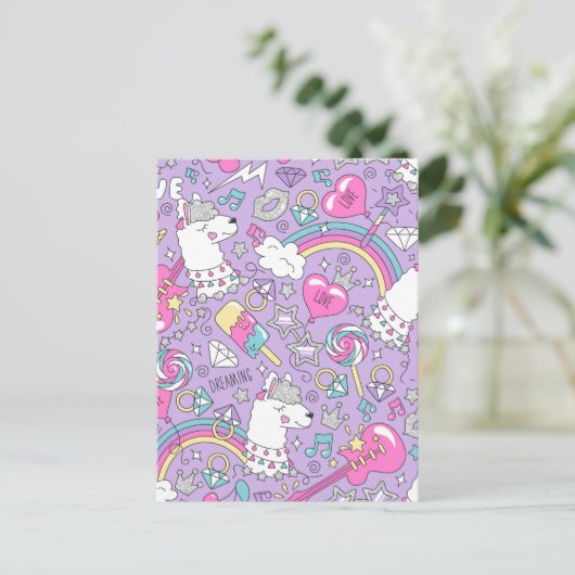 Llamapatroon 1 briefkaart (Staand voorkant)