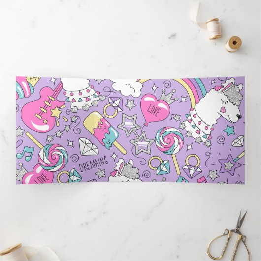 Llamapatroon 1 drieluik wenskaart (Binnen)