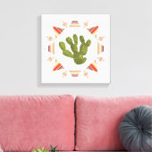 Llamarama Collectie | Cactus Circle Canvas Afdruk (Insitu (Woonkamer))