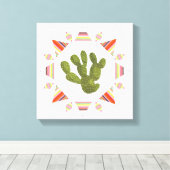 Llamarama Collectie | Cactus Circle Canvas Afdruk (Insitu (Houten vloer))