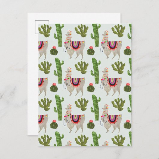 Llamarama Collectie | Cactus & Llama Pattern Briefkaart (Voorkant / Achterkant)
