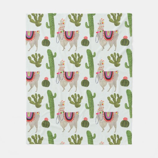 Llamarama Collectie | Cactus & Llama Pattern Fleece Deken (Voorkant)