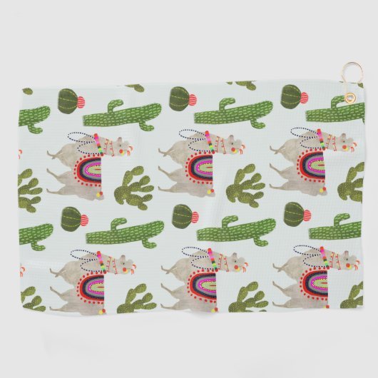 Llamarama Collectie | Cactus & Llama Pattern Golfhanddoek (Horizontaal)
