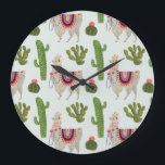 Llamarama Collectie | Cactus & Llama Pattern Grote Klok<br><div class="desc">Geniet van dit nieuwe,  creatieve lamaontwerp op een product of mapparaat om de wereld om je heen te verbeteren en te vergroten. Artiest: Victoria Borges</div>