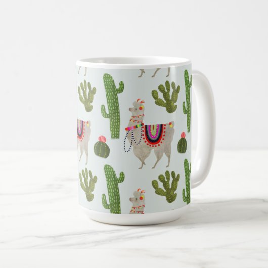 Llamarama Collectie | Cactus & Llama Pattern Koffiemok (Voorkant rechts)