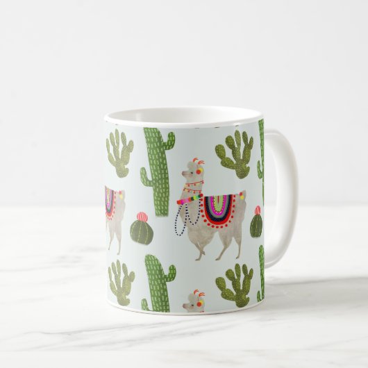 Llamarama Collectie | Cactus & Llama Pattern Koffiemok (Voorkant rechts)