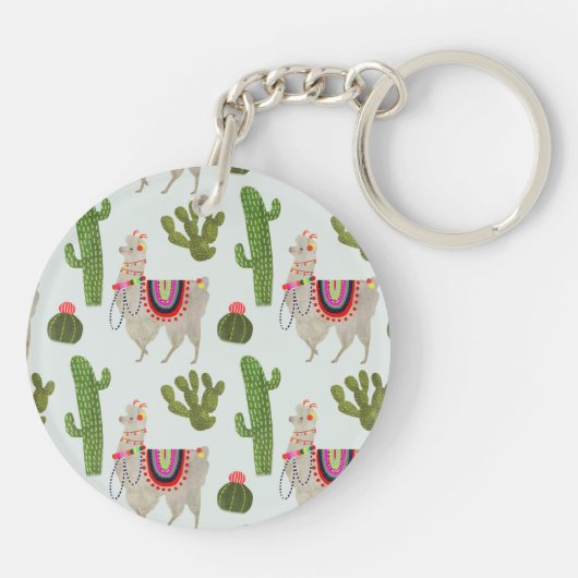 Llamarama Collectie | Cactus & Llama Pattern Sleutelhanger (Achterkant)