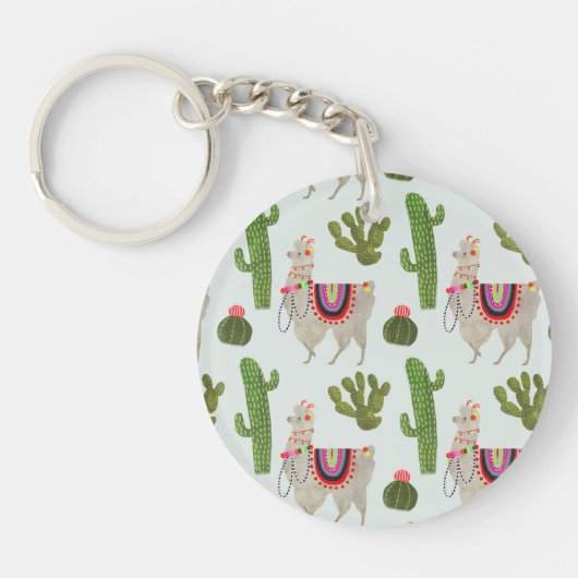 Llamarama Collectie | Cactus & Llama Pattern Sleutelhanger (Voorkant)
