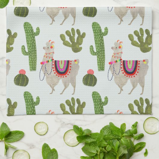 Llamarama Collectie | Cactus & Llama Pattern Theedoek (Gevouwen)