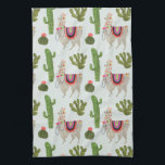 Llamarama Collectie | Cactus & Llama Pattern Theedoek<br><div class="desc">Geniet van dit nieuwe,  creatieve lamaontwerp op een product of mapparaat om de wereld om je heen te verbeteren en te vergroten. Artiest: Victoria Borges</div>