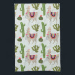 Llamarama Collectie | Cactus & Llama Pattern Theedoek<br><div class="desc">Geniet van dit nieuwe,  creatieve lamaontwerp op een product of mapparaat om de wereld om je heen te verbeteren en te vergroten. Artiest: Victoria Borges</div>