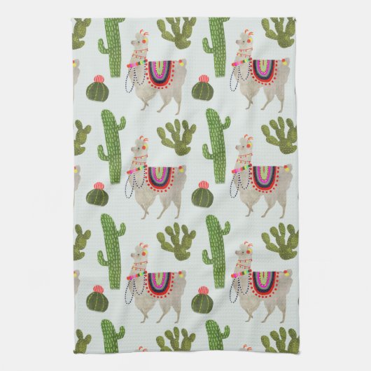 Llamarama Collectie | Cactus & Llama Pattern Theedoek (Verticaal)