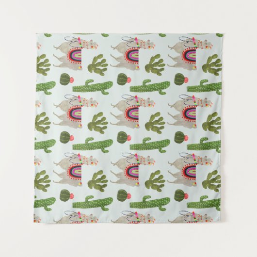 Llamarama Collectie | Cactus & Llama Pattern Wandkleed (Voorkant (horizontaal))