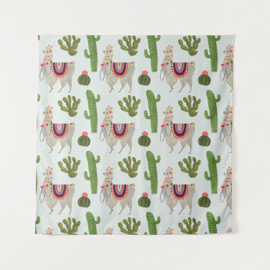 Llamarama Collectie | Cactus & Llama Pattern Wandkleed (Voorkant)