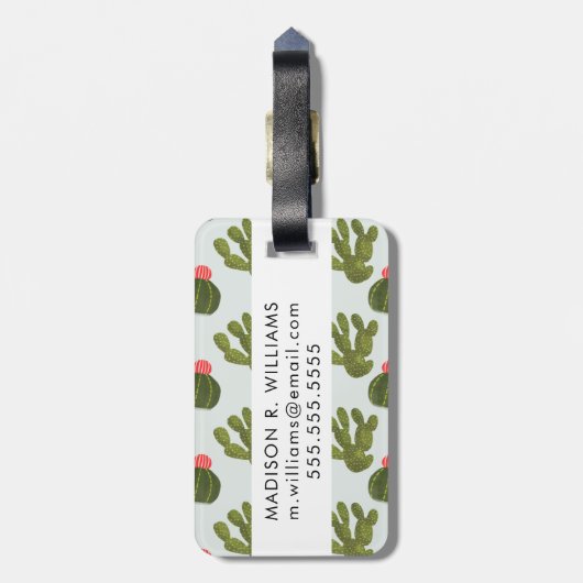 Llamarama Collectie | Cute Cactus Pattern Bagagelabel (Achterkant verticaal)