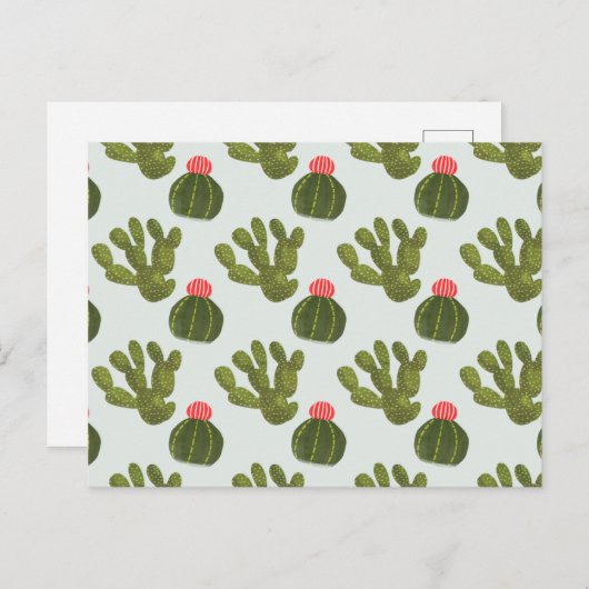 Llamarama Collectie | Cute Cactus Pattern Briefkaart (Voorkant / Achterkant)